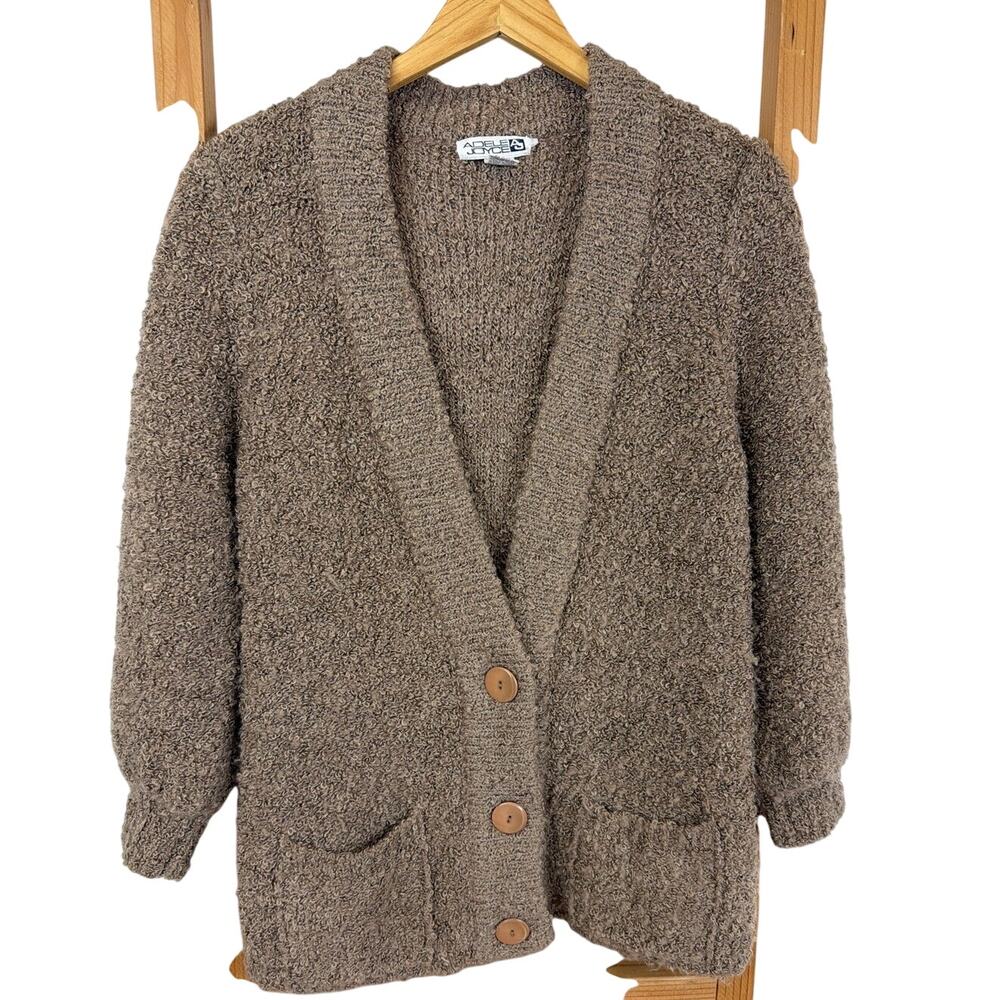 Vintage 90's Adele Joyce Brown Nappy Knit Button Pocket Cardigan Sweater M